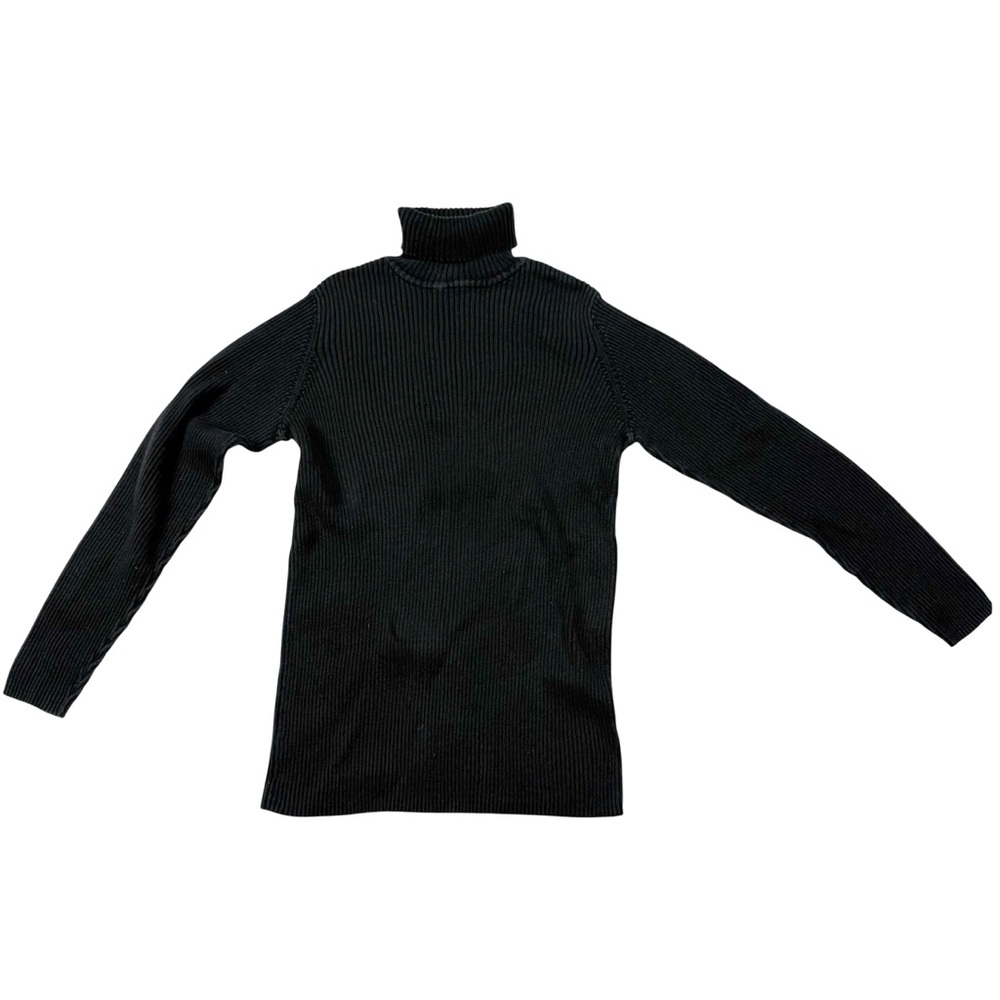 Duo Maternity Black Ribbed Fold-Down Turtleneck Sweater – 100% Cotton Size Large